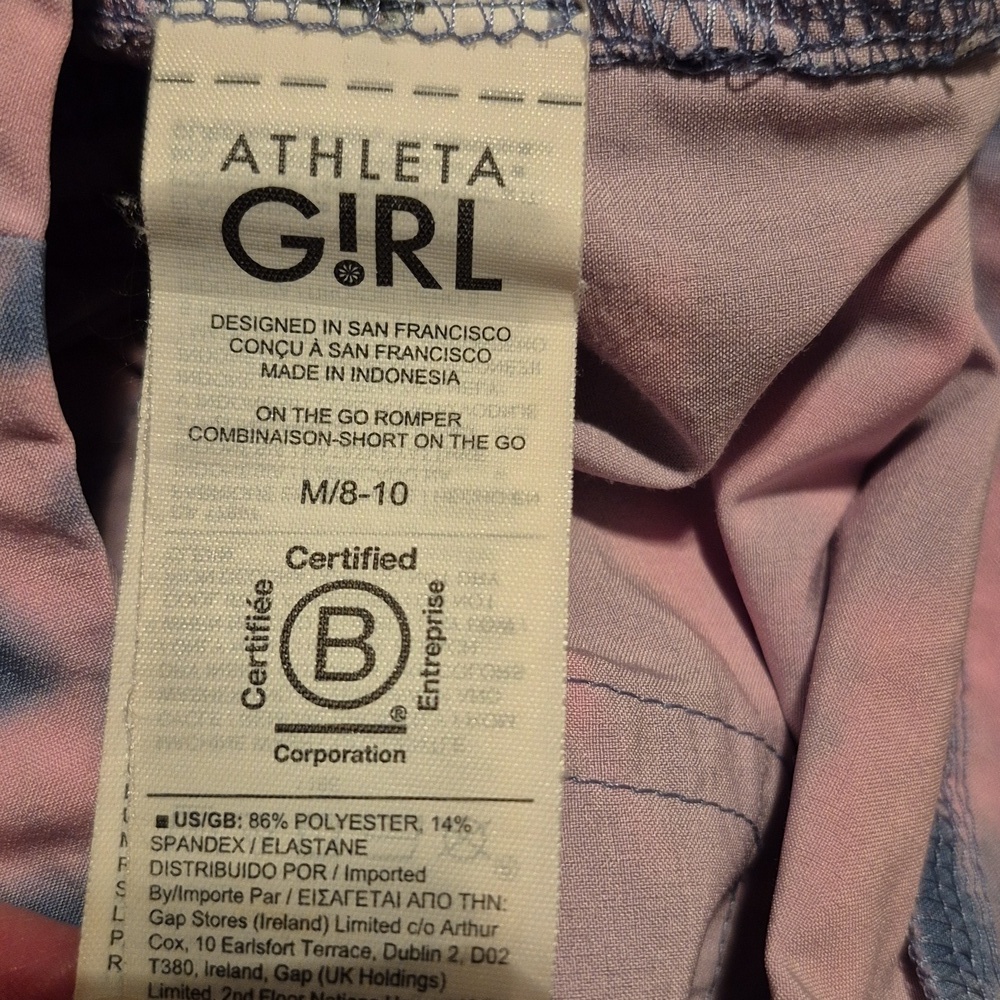 Athleta Girl size Medium or 8/10 tank romper, pink and gray tye dye effect - Picture 7 of 7